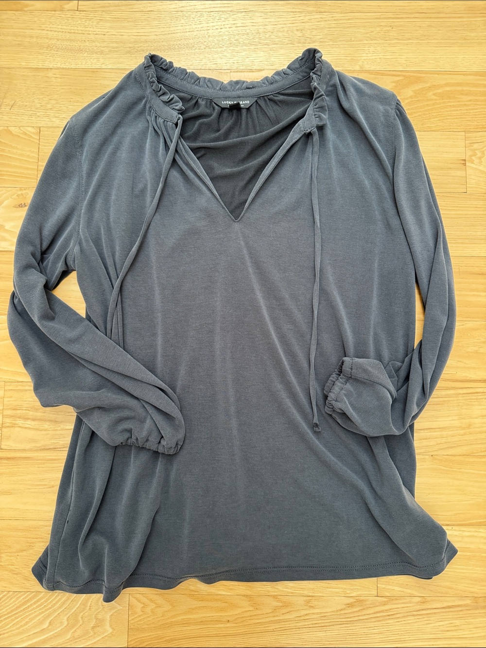 Lucky Brand soft flowy modal blend deep charcoal gray peasant style top M